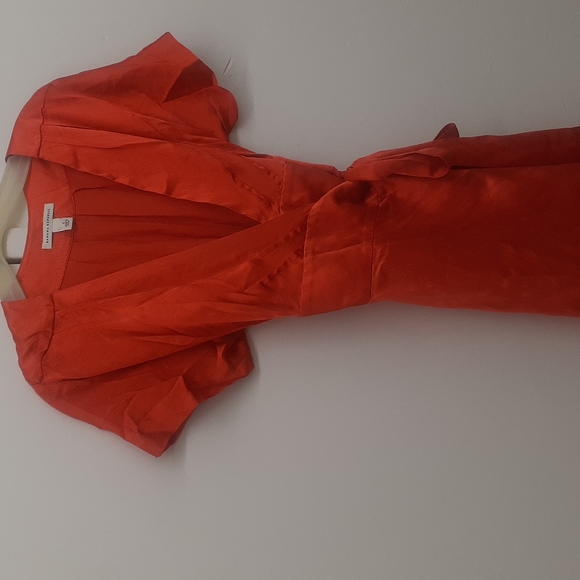 Banana republic Tangerine orange wrap dress 100% Silk plunge V Neck - Picture 2 of 9